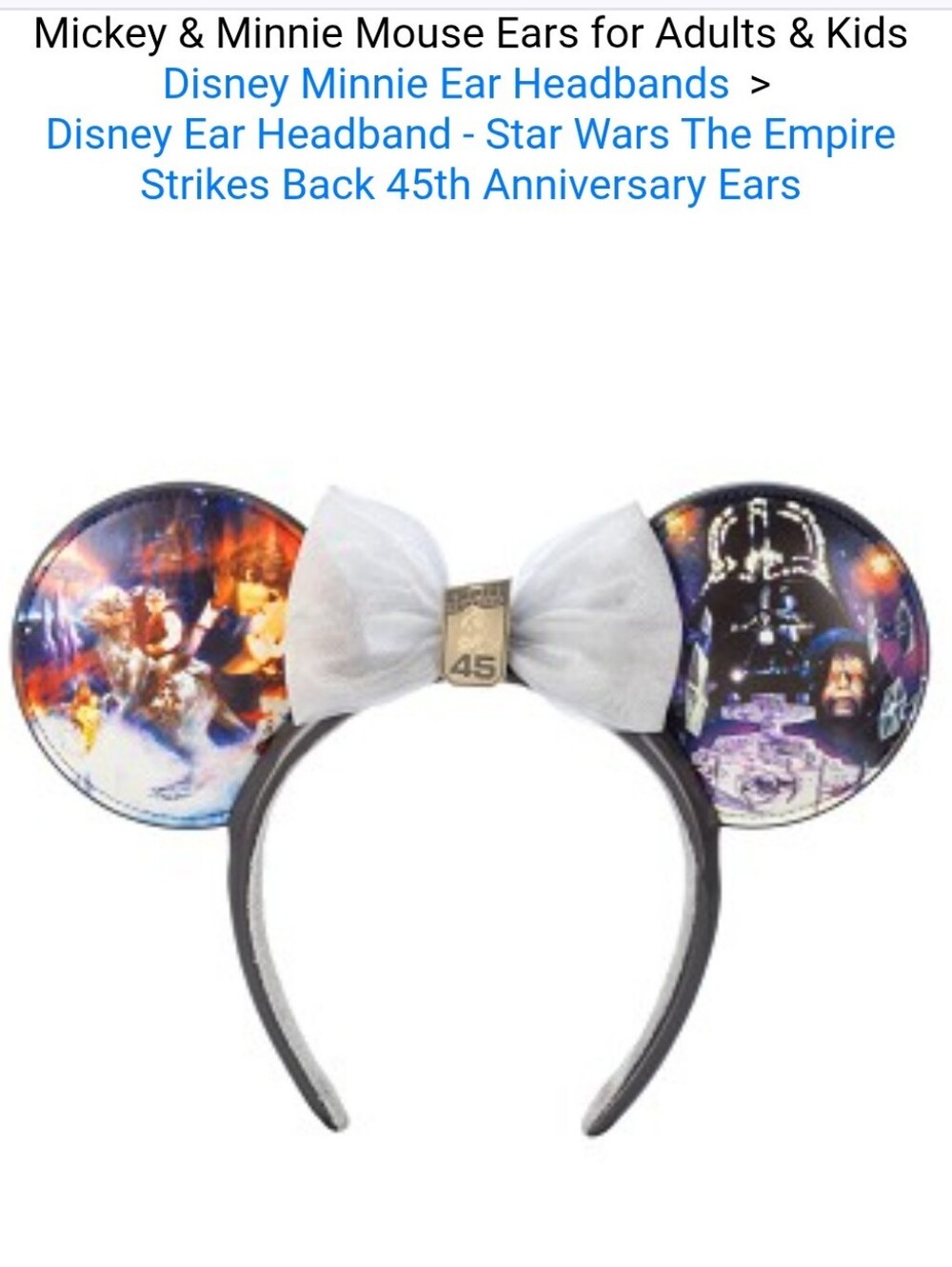 Disney Star Wars Graphic Ear Headband with White Bow and Gold Accent